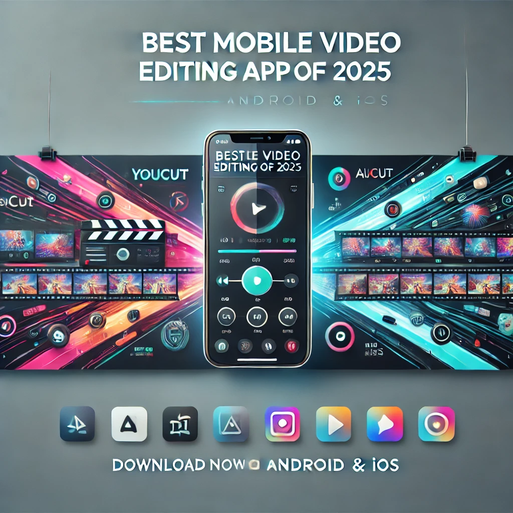 DALL·E 2025 02 04 16.05.22 A visually appealing and modern promotional banner for the mobile video editing app YouCut in 2025. The banner should feature a sleek smartphone with